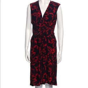 Norma Kalami Wrap Tie Red Flowers Dress XL V Neck Sleeveless Jersey